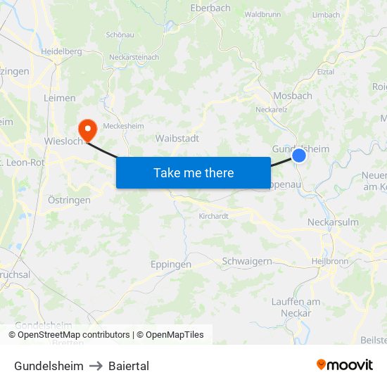 Gundelsheim to Baiertal map