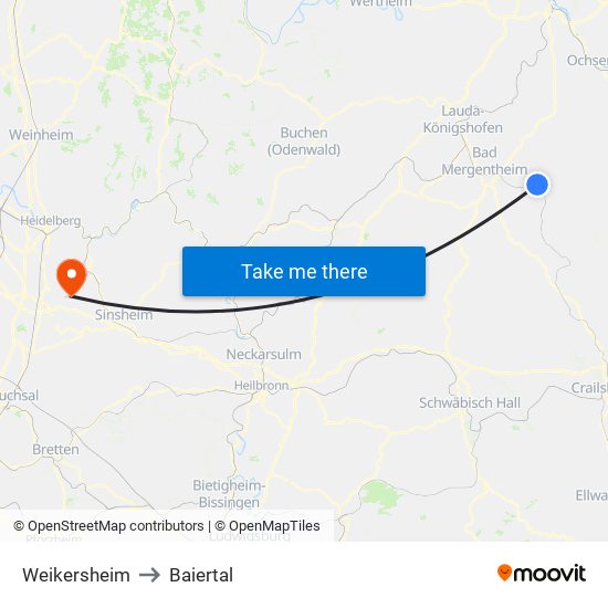 Weikersheim to Baiertal map