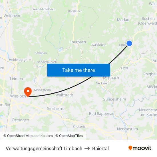 Verwaltungsgemeinschaft Limbach to Baiertal map