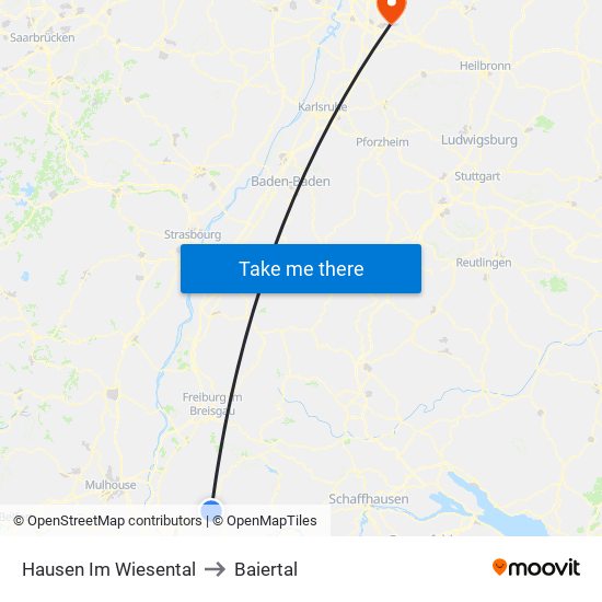 Hausen Im Wiesental to Baiertal map