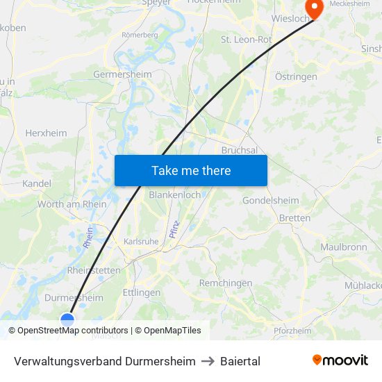 Verwaltungsverband Durmersheim to Baiertal map