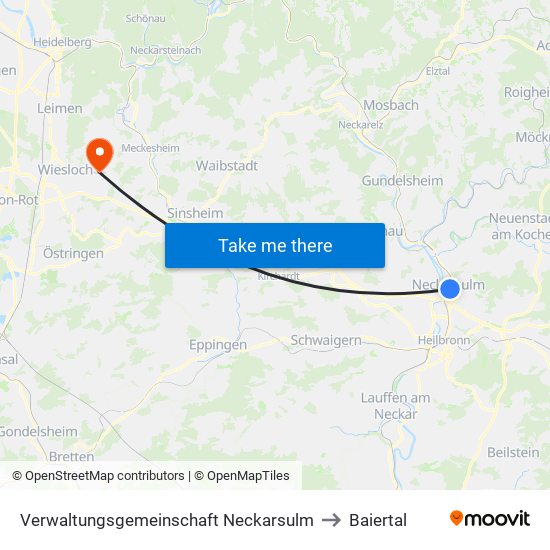 Verwaltungsgemeinschaft Neckarsulm to Baiertal map