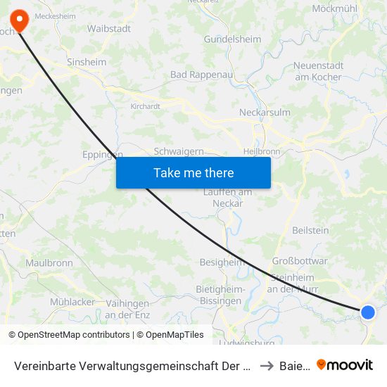 Vereinbarte Verwaltungsgemeinschaft Der Stadt Backnang to Baiertal map