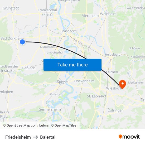 Friedelsheim to Baiertal map