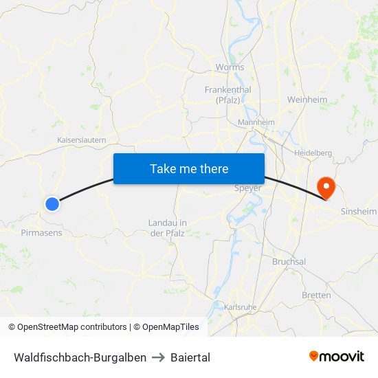 Waldfischbach-Burgalben to Baiertal map