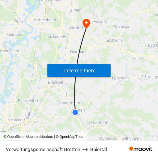 Verwaltungsgemeinschaft Bretten to Baiertal map