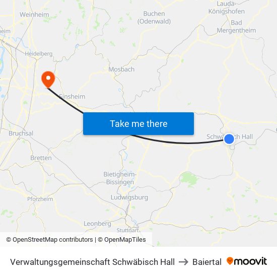 Verwaltungsgemeinschaft Schwäbisch Hall to Baiertal map
