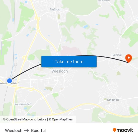 Wiesloch to Baiertal map