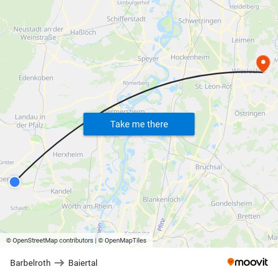 Barbelroth to Baiertal map