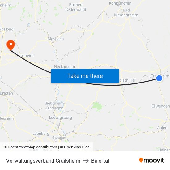 Verwaltungsverband Crailsheim to Baiertal map