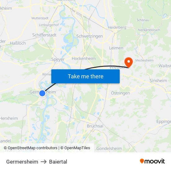 Germersheim to Baiertal map