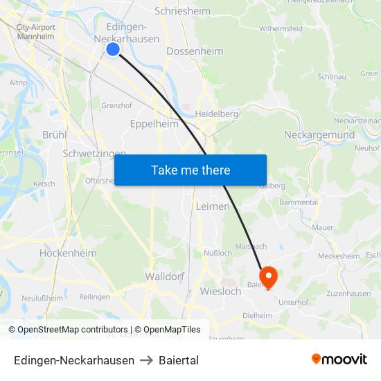 Edingen-Neckarhausen to Baiertal map