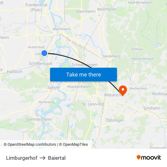 Limburgerhof to Baiertal map