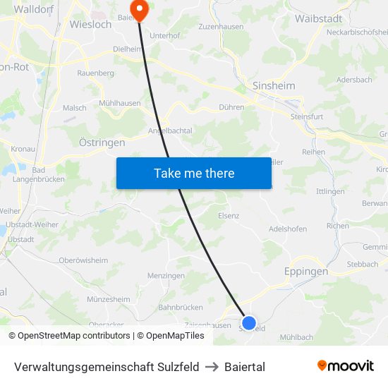 Verwaltungsgemeinschaft Sulzfeld to Baiertal map