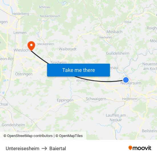 Untereisesheim to Baiertal map