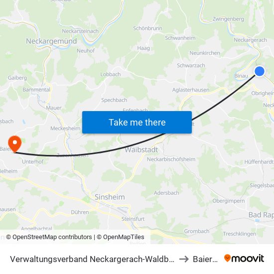 Verwaltungsverband Neckargerach-Waldbrunn to Baiertal map