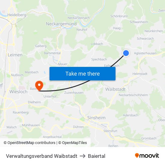 Verwaltungsverband Waibstadt to Baiertal map