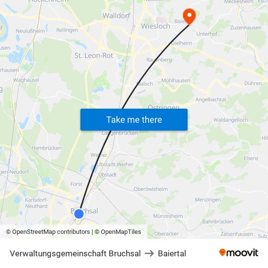 Verwaltungsgemeinschaft Bruchsal to Baiertal map