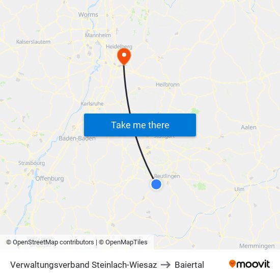 Verwaltungsverband Steinlach-Wiesaz to Baiertal map