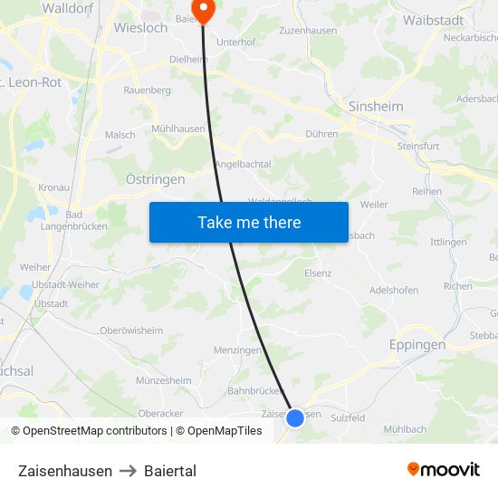 Zaisenhausen to Baiertal map