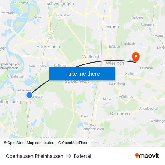 Oberhausen-Rheinhausen to Baiertal map