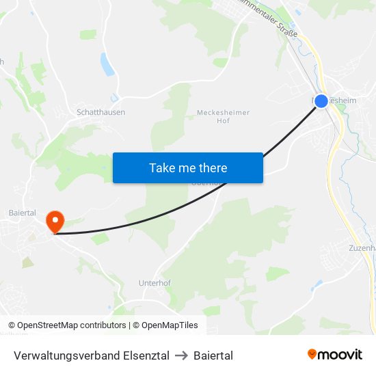 Verwaltungsverband Elsenztal to Baiertal map