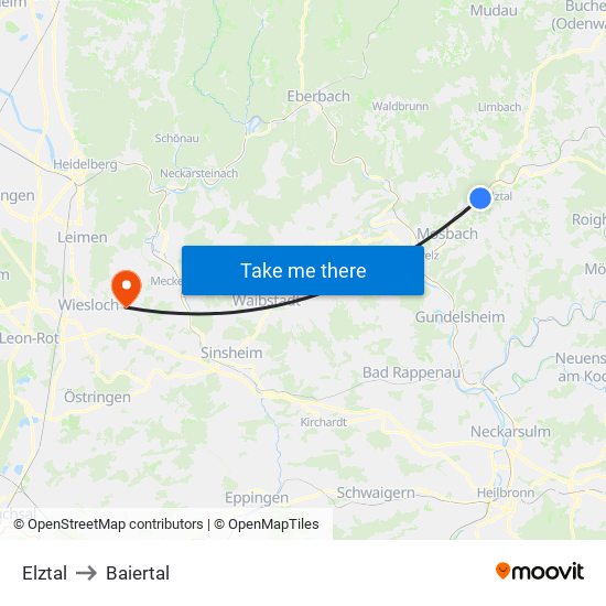 Elztal to Baiertal map