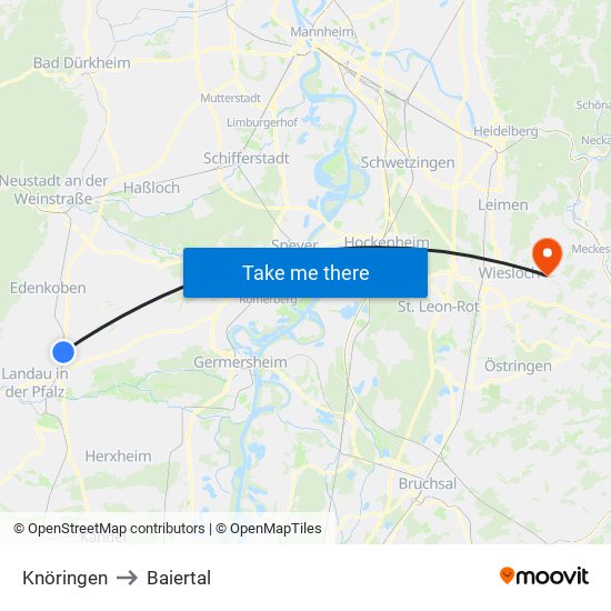 Knöringen to Baiertal map