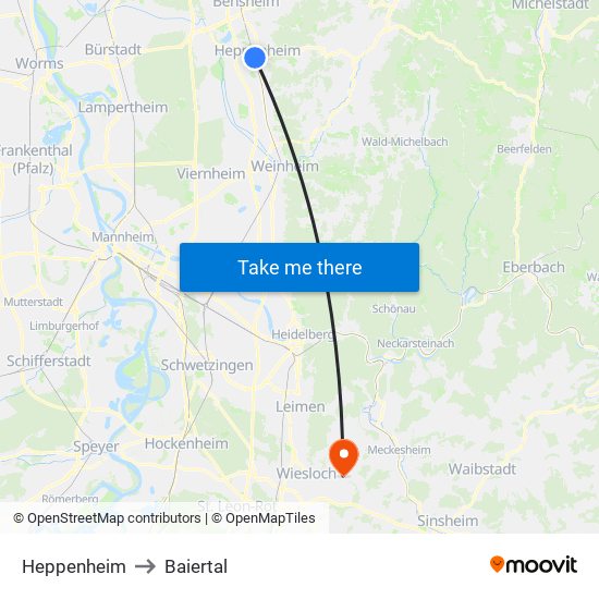 Heppenheim to Baiertal map