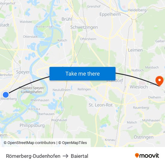 Römerberg-Dudenhofen to Baiertal map