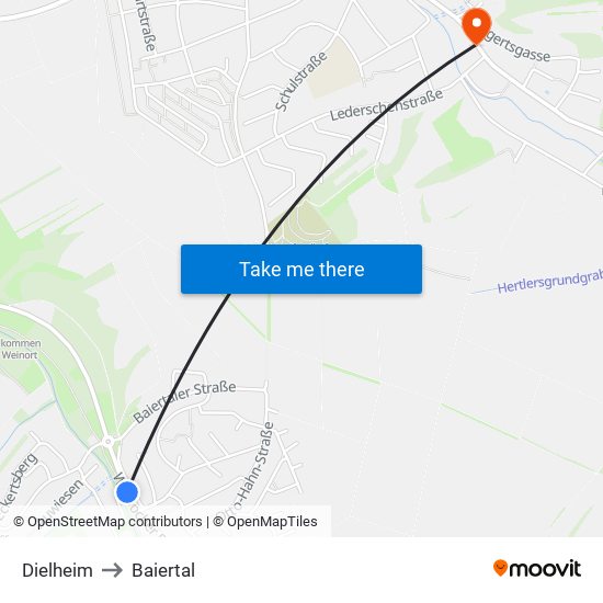 Dielheim to Baiertal map