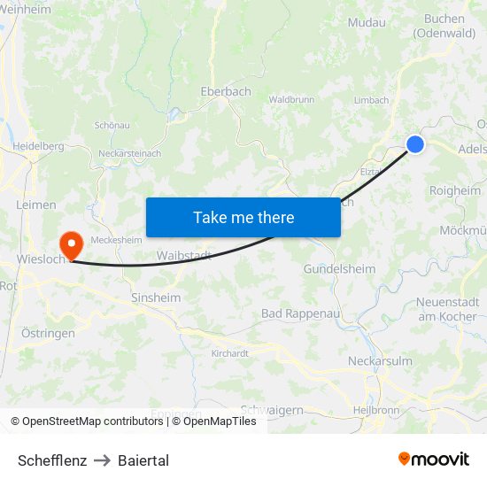 Schefflenz to Baiertal map