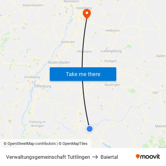 Verwaltungsgemeinschaft Tuttlingen to Baiertal map