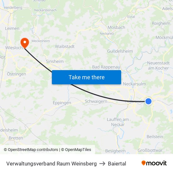 Verwaltungsverband Raum Weinsberg to Baiertal map