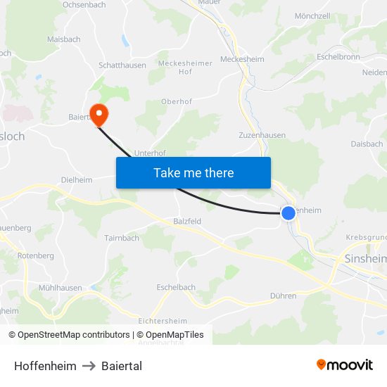 Hoffenheim to Baiertal map