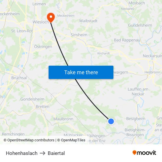 Hohenhaslach to Baiertal map