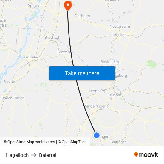 Hagelloch to Baiertal map