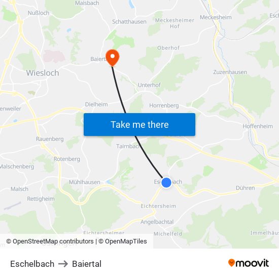 Eschelbach to Baiertal map