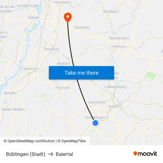 Böblingen (Stadt) to Baiertal map