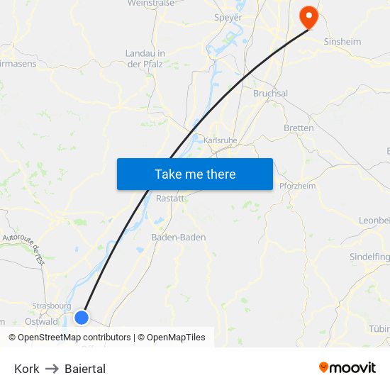 Kork to Baiertal map