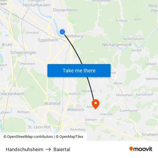 Handschuhsheim to Baiertal map