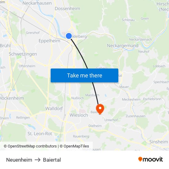Neuenheim to Baiertal map