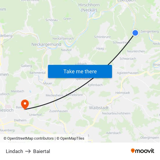 Lindach to Baiertal map