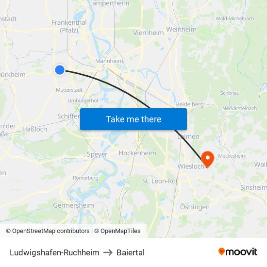 Ludwigshafen-Ruchheim to Baiertal map