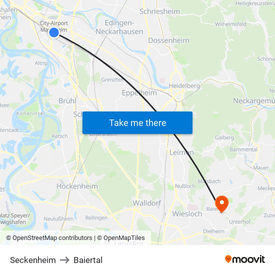 Seckenheim to Baiertal map