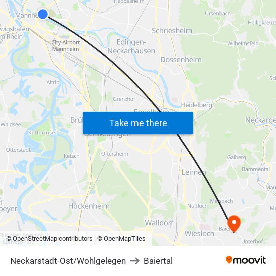 Neckarstadt-Ost/Wohlgelegen to Baiertal map