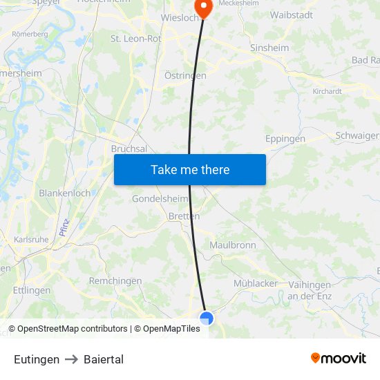 Eutingen to Baiertal map