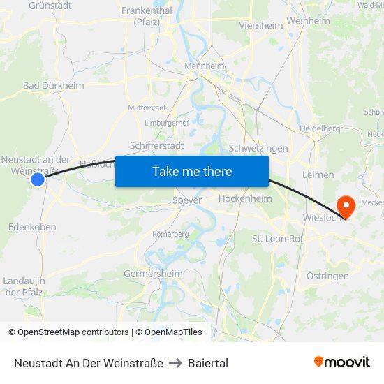 Neustadt An Der Weinstraße to Baiertal map