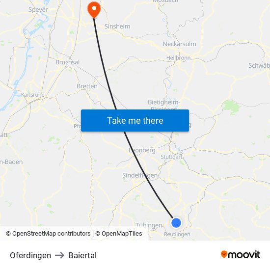 Oferdingen to Baiertal map