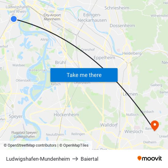 Ludwigshafen-Mundenheim to Baiertal map